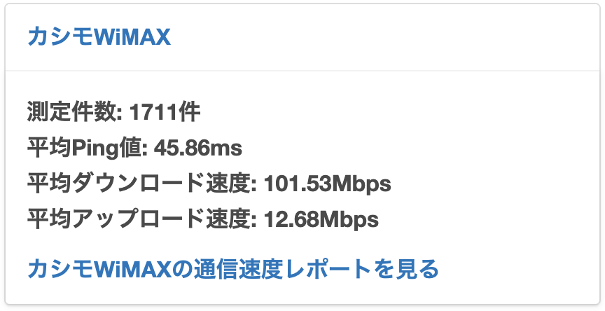 カシモWiMAX平均速度